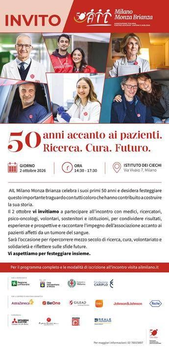 Ail Milano Monza Brianza compie 50 anni, ‘accanto ai pazienti e alla ricerca’
